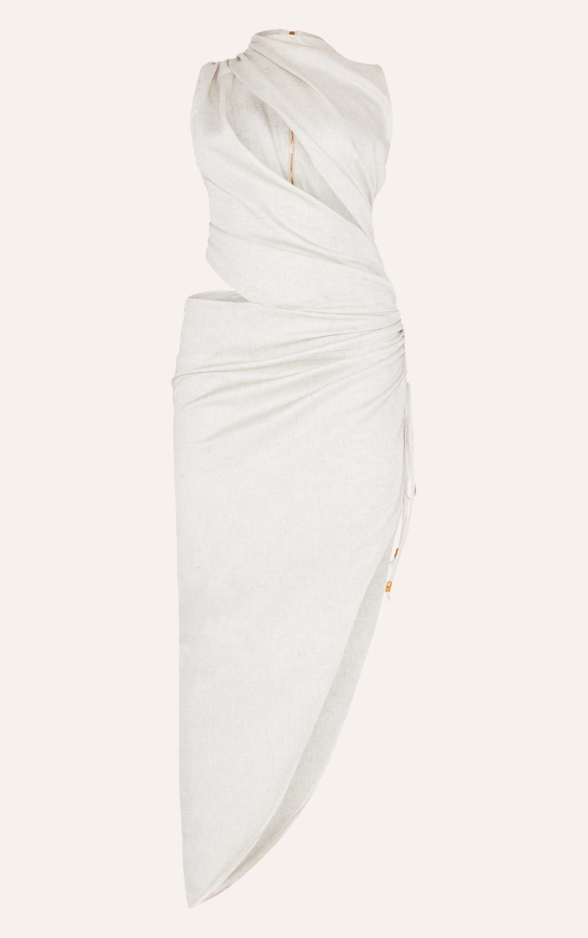 PLT Label Off White Draped Ruched Skirt Midaxi Dress