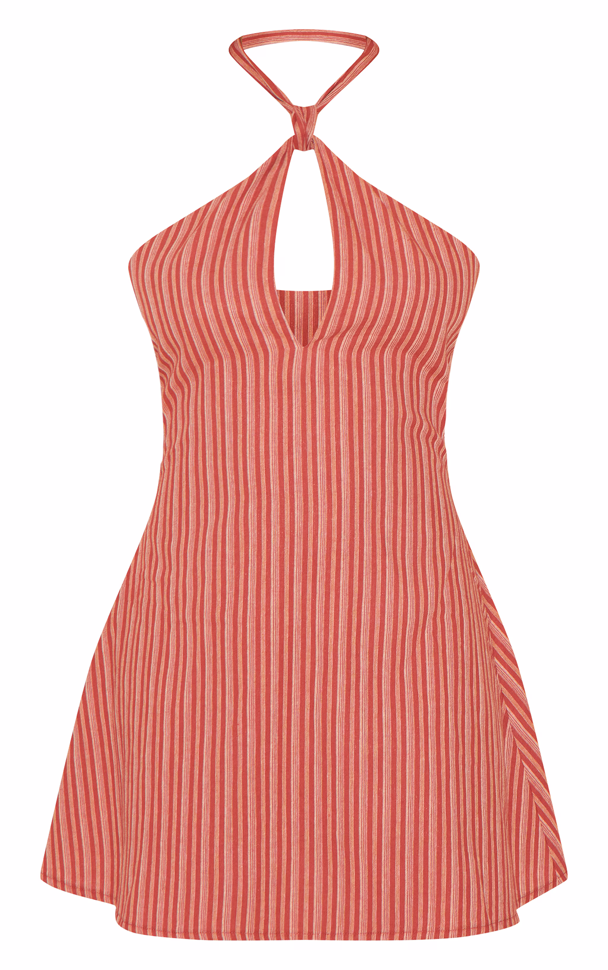 Rust Striped Halterneck Shift Dress