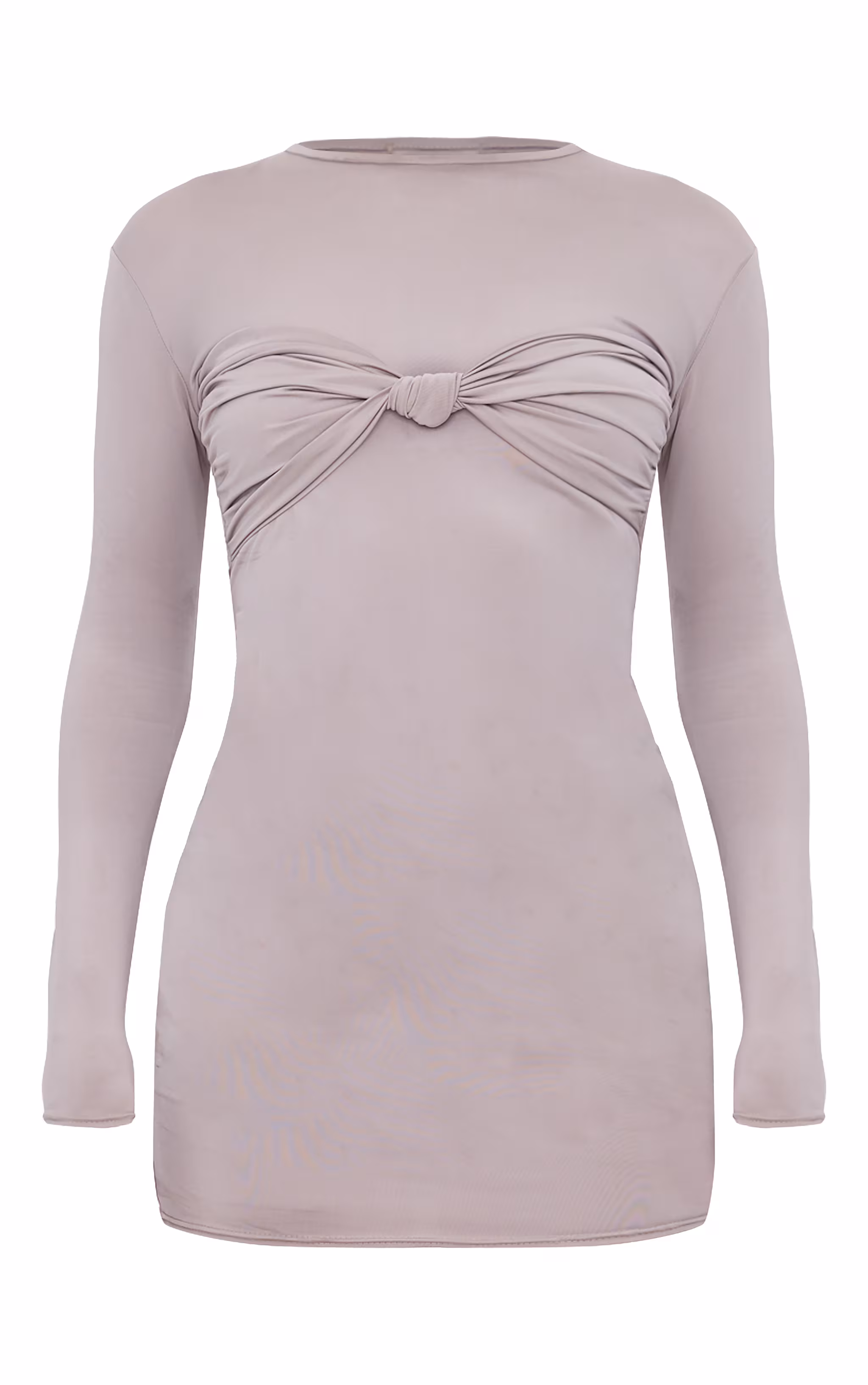 Taupe Twist Bandeau Detail Long Sleeve Mini Bodycon Dress