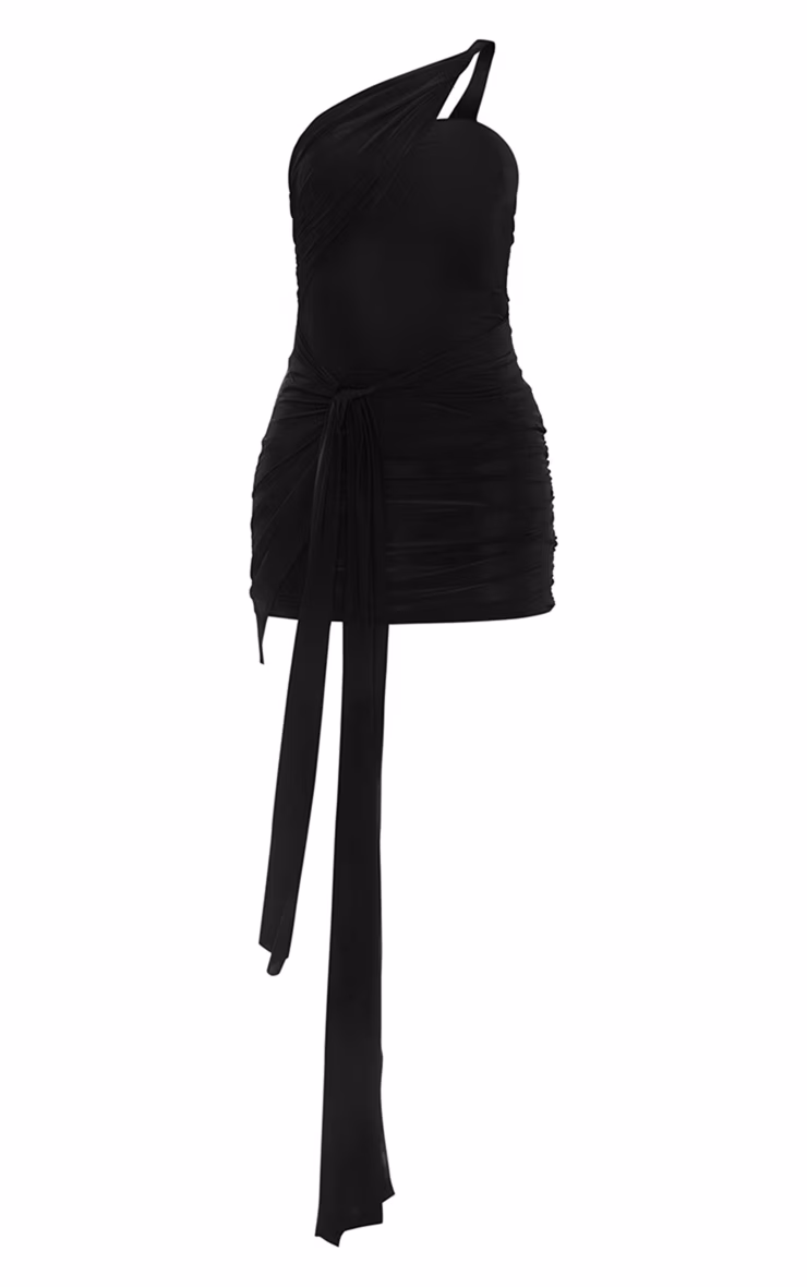Black Drape Tie Detail Bandeau Bodycon Dress