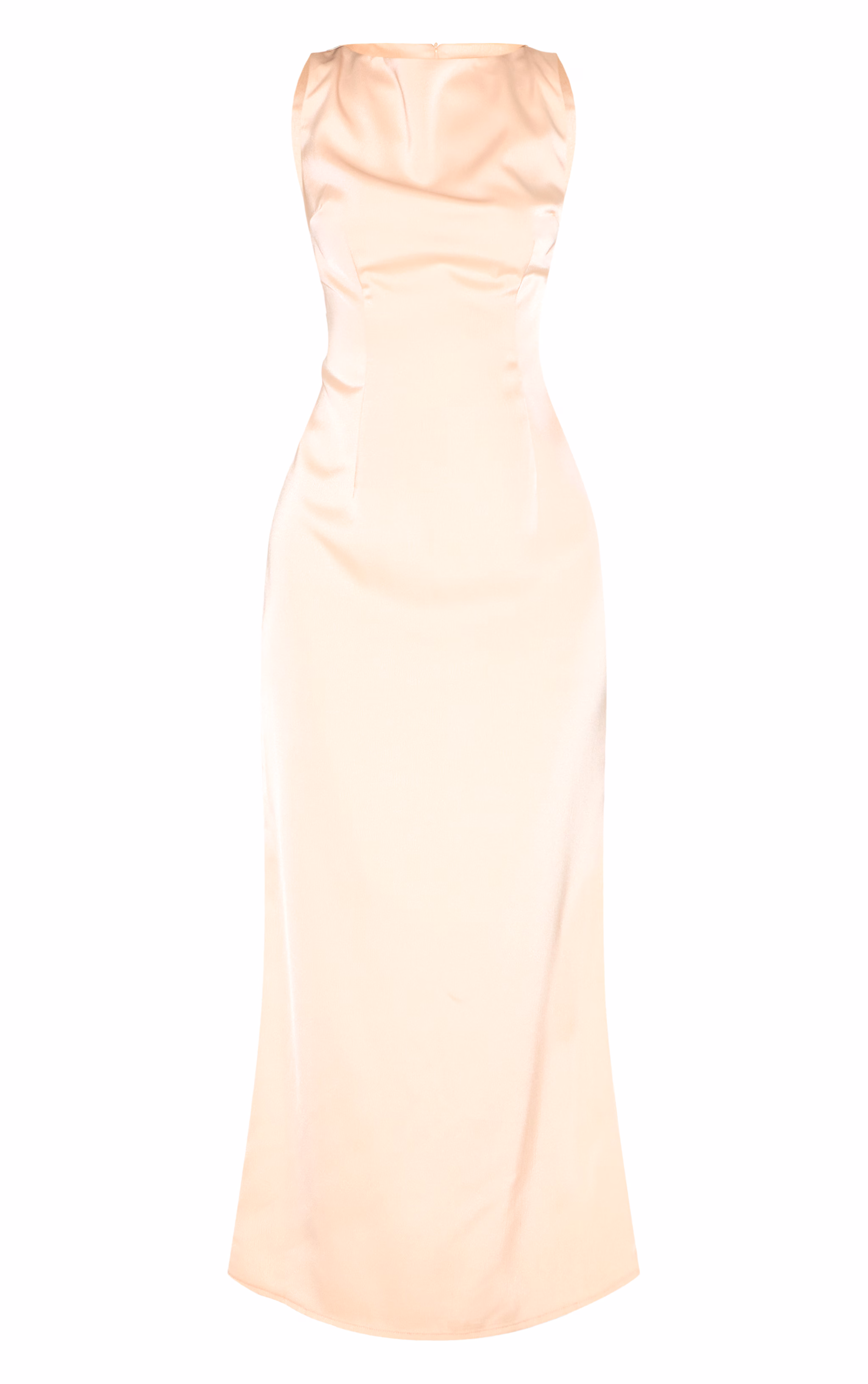Champagne Bridesmaid Satin Boat Neck Maxi Dress
