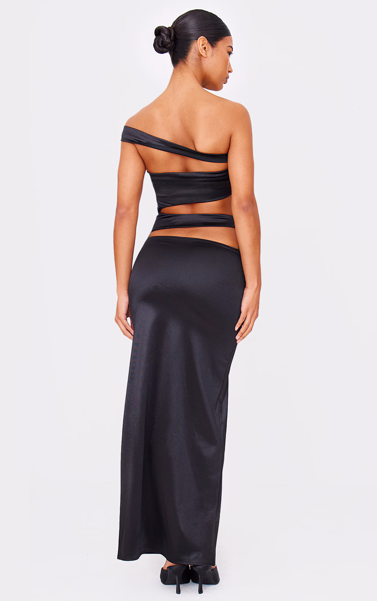 Black Stretch Satin Cut Out Maxi Dress