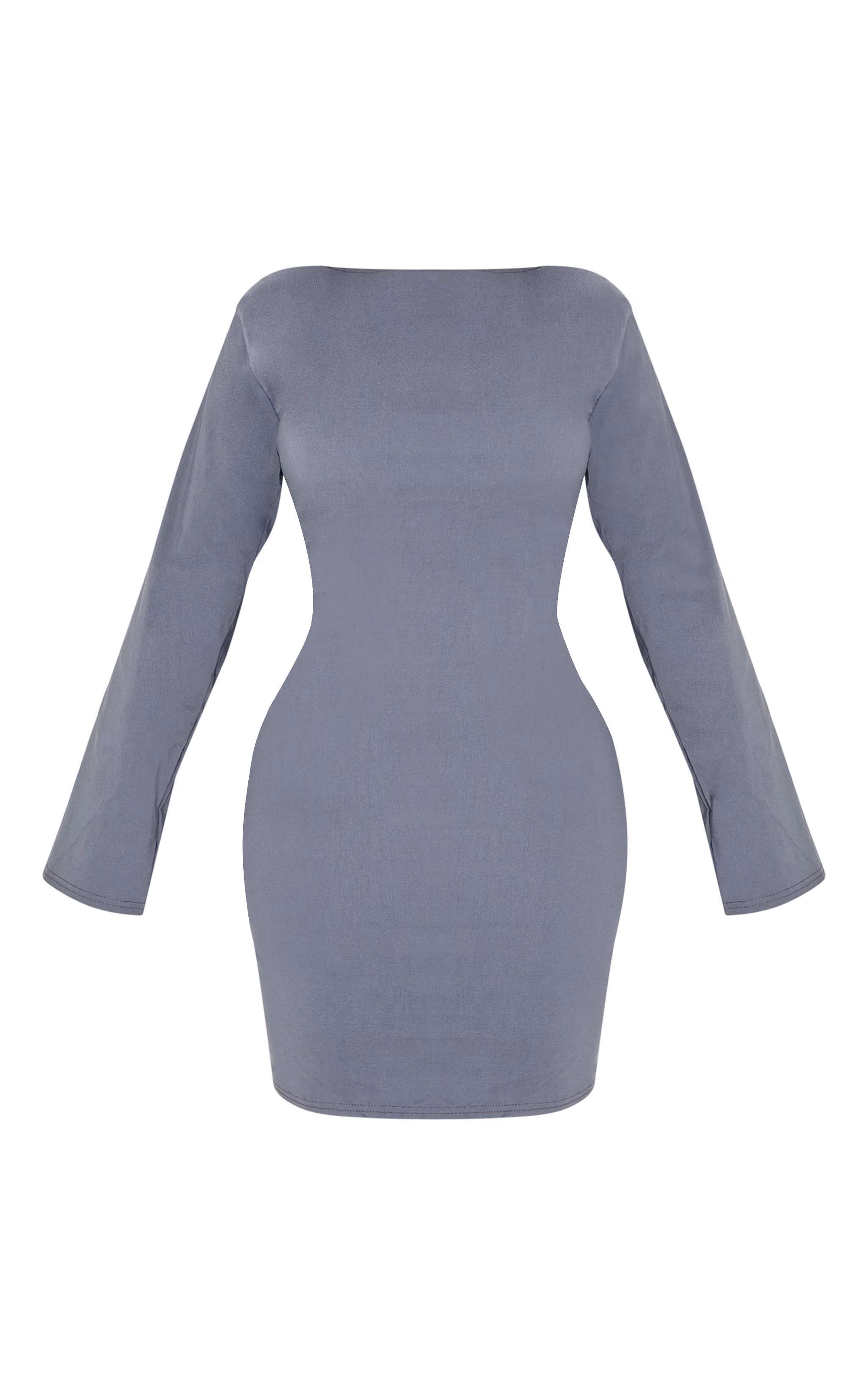 Shape Charcoal Stretch Woven Boat Neck Ruched Waist Mini Dress