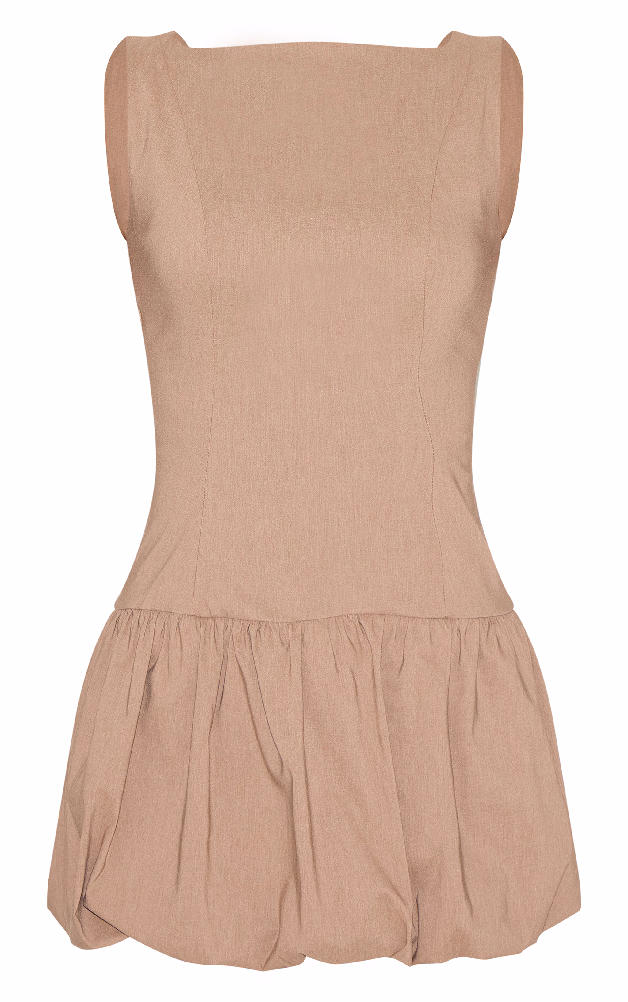 Taupe Stretch Woven Puffball Dress