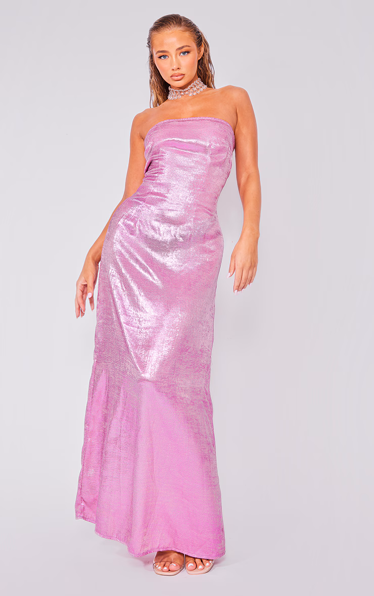Bright Pink Textured Bandeau Maxi Dress