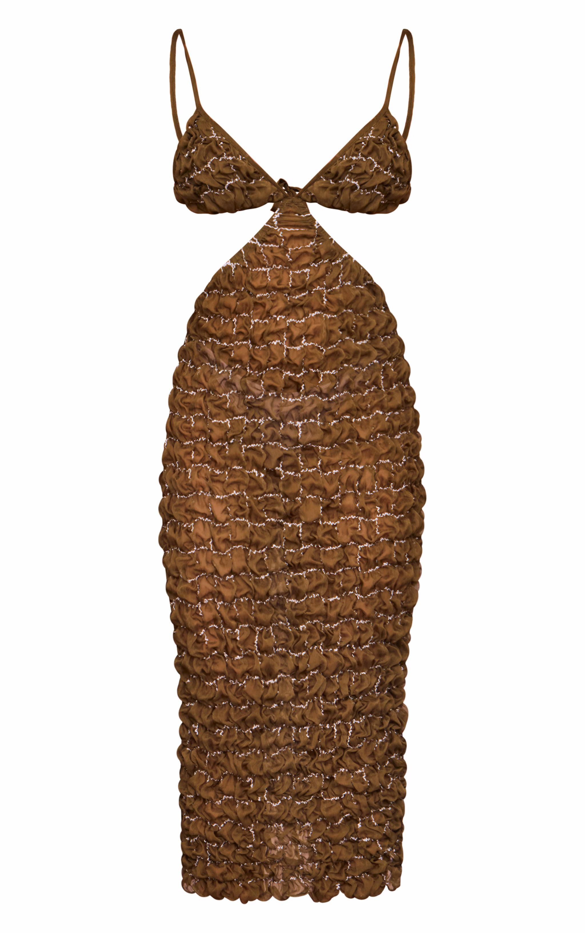 Olive Bubble Texture Open Back Midi Dress