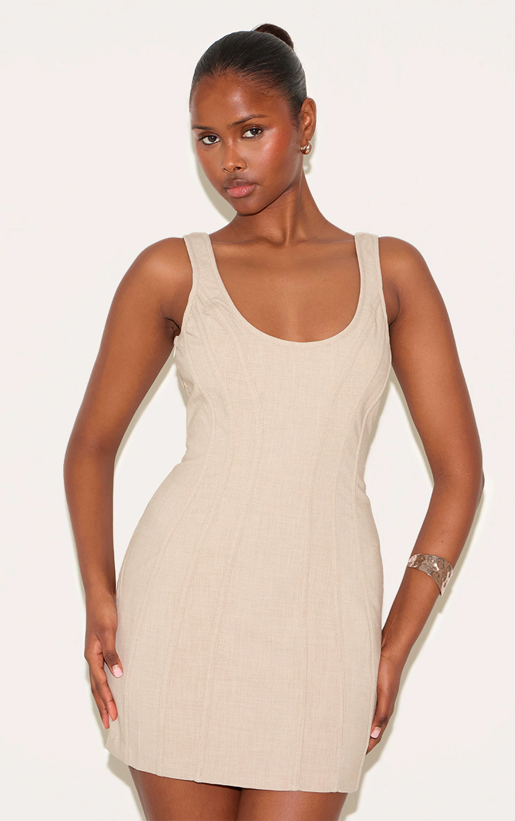 Chestnut Woven Corset Detail Mini Dress