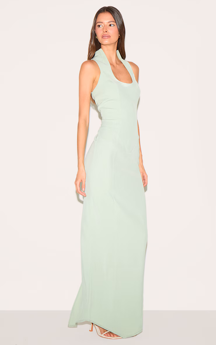 Mint Green Woven Scoop Neck Maxi Dress