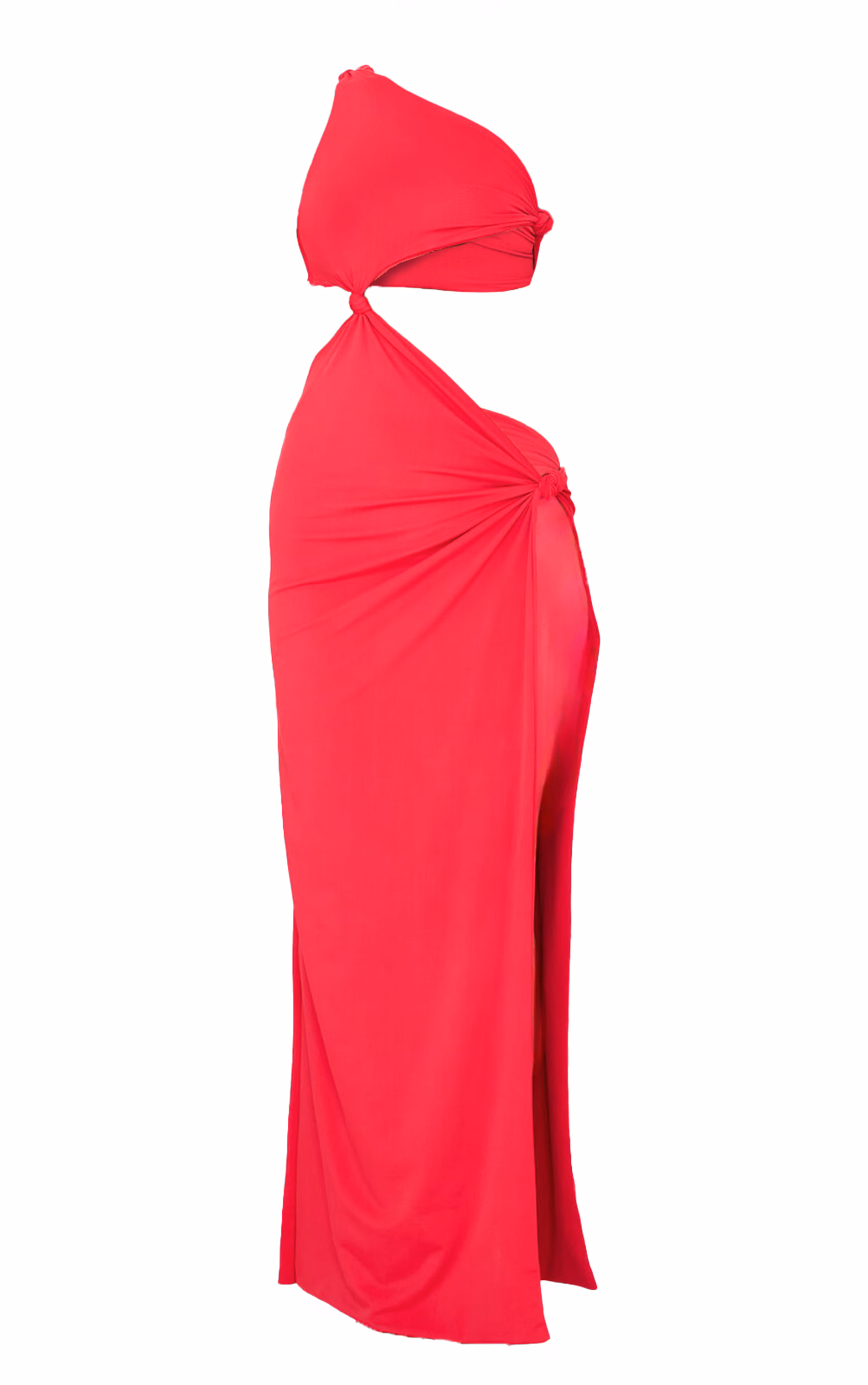 Red Double Layer Matte Cut Out Knot Detail Maxi Dress