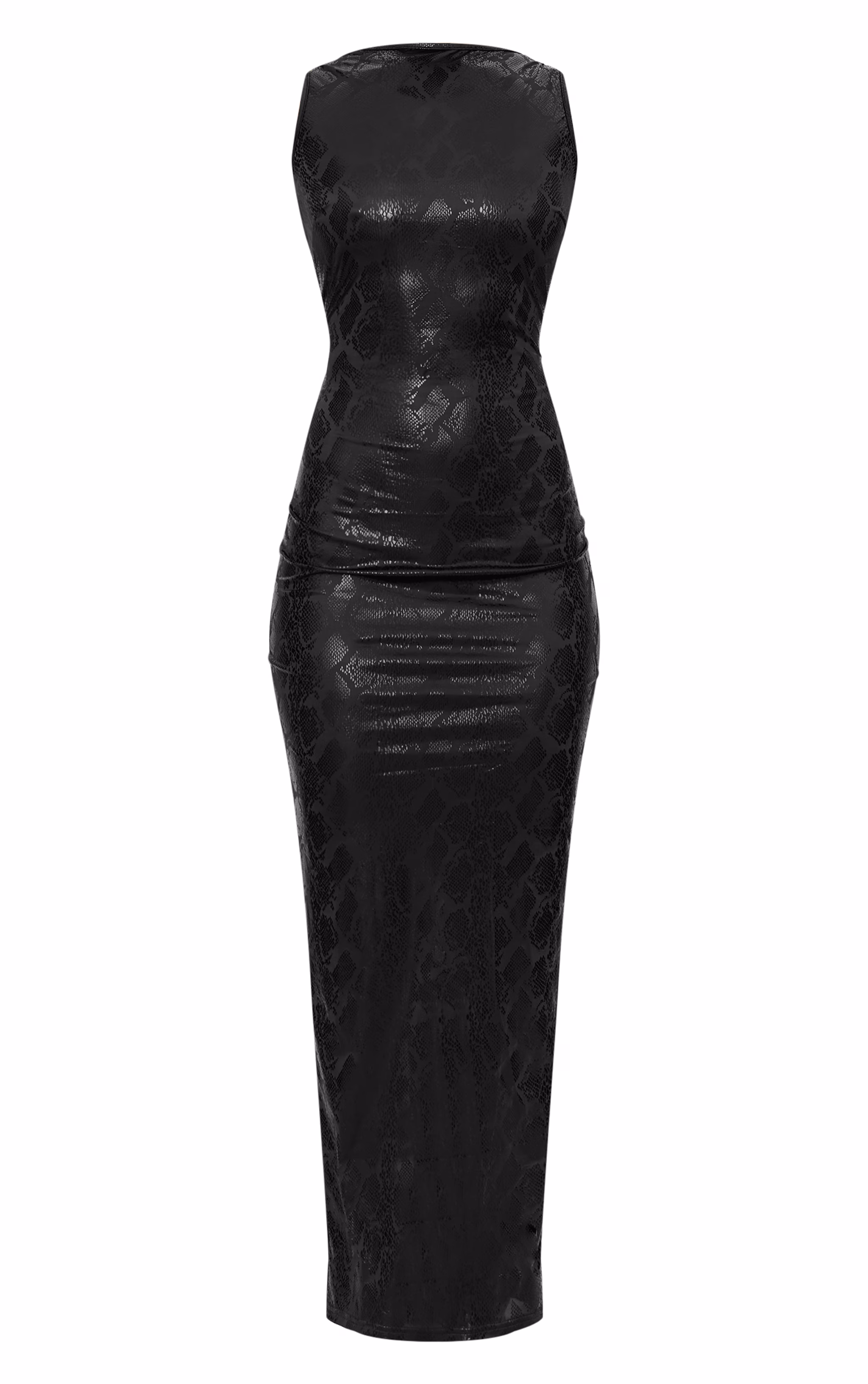 Black Boat Neck Snake Print Low Back Midaxi Dress