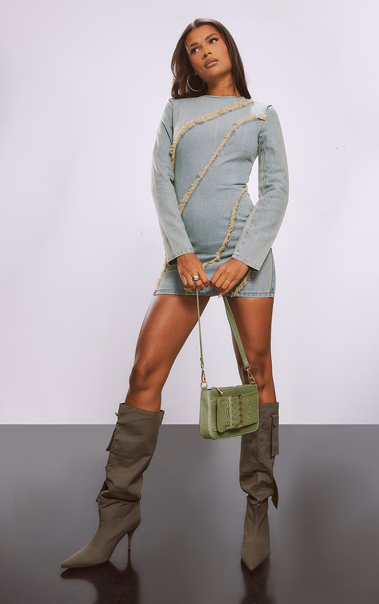 Vintage Wash Frayed Seam Detail Mini Dress