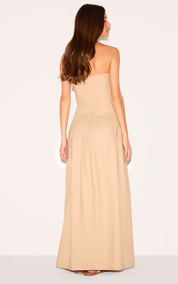 Natural Bandeau Pleated Midaxi Dress