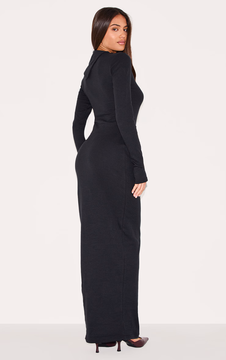 Black Rib Oversized Collar Maxi Dress