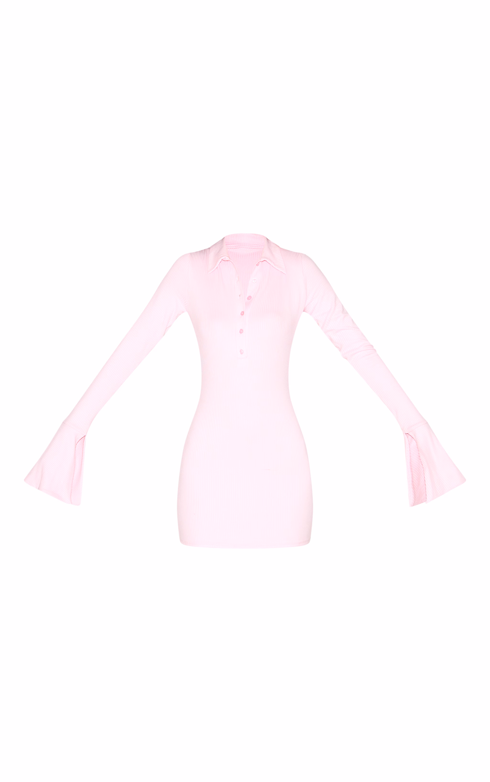 Candy Pink Rib Flared Cuff Bodycon Dress