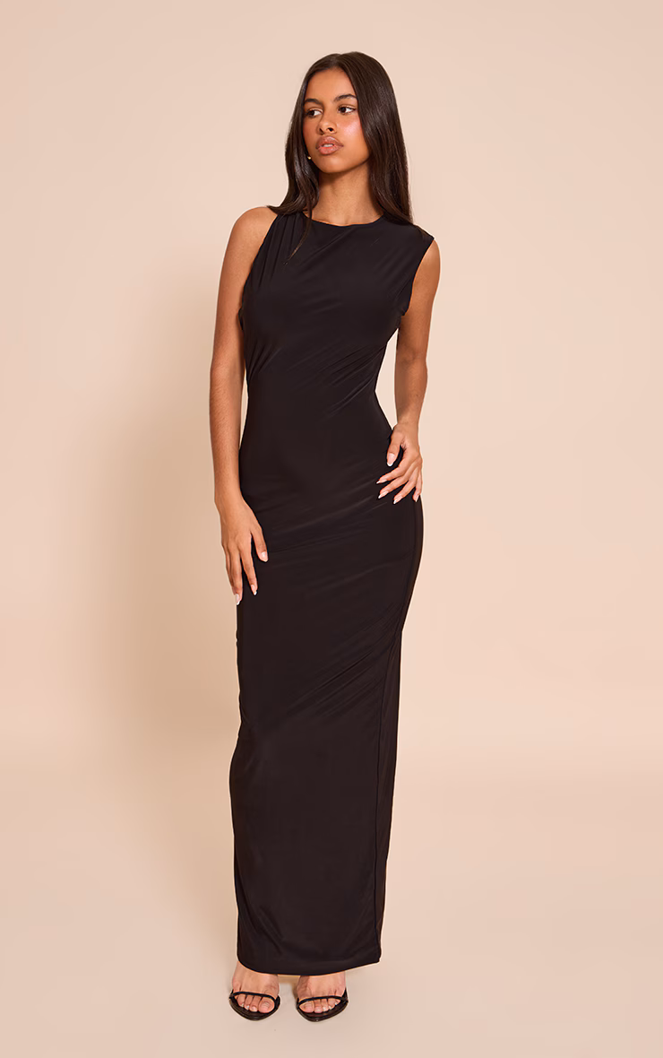 Petite Black Cut Out Side Ruched Hem Maxi Dress