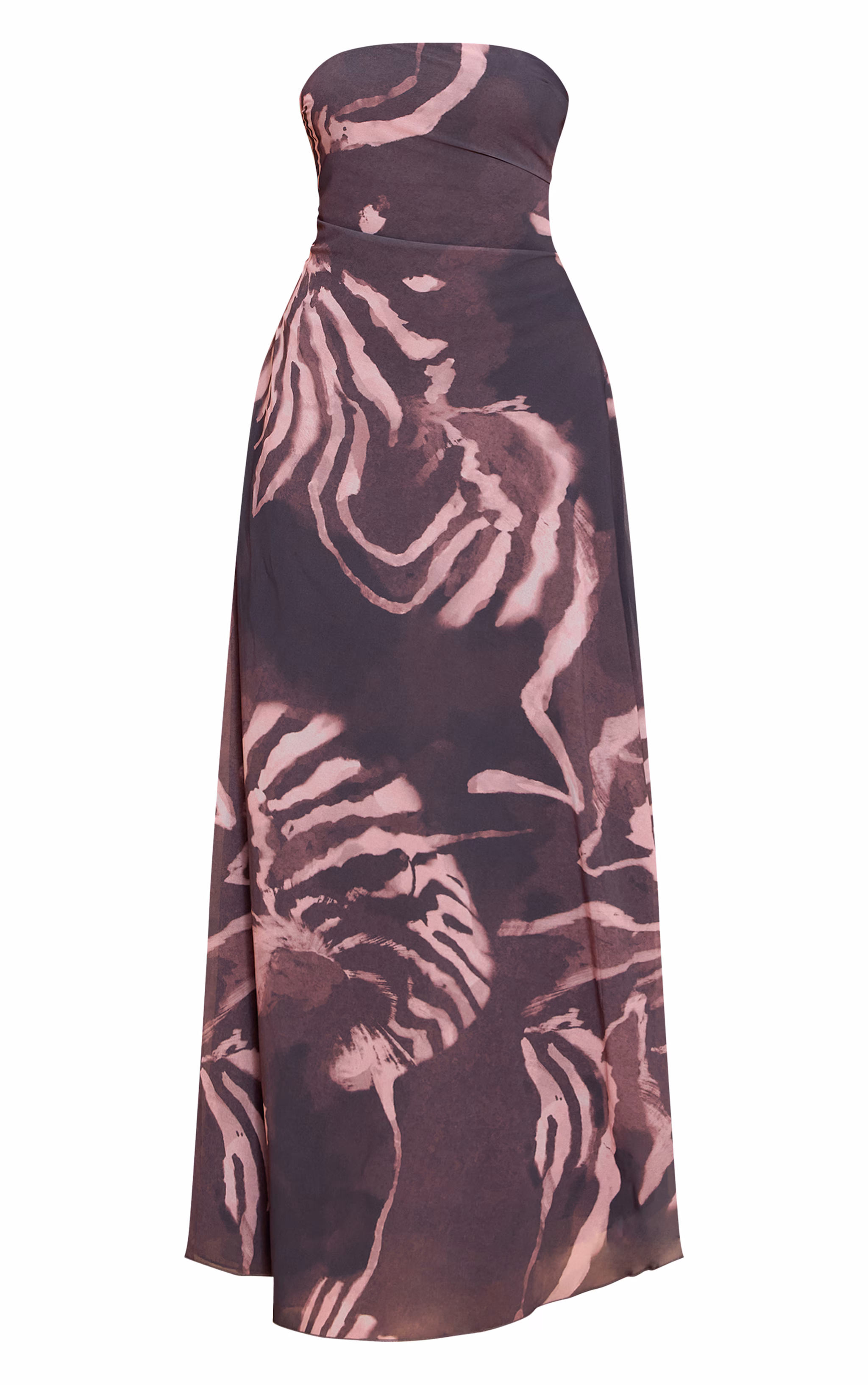 Dark Grey Abstract Printed Chiffon Bandeau Maxi Dress