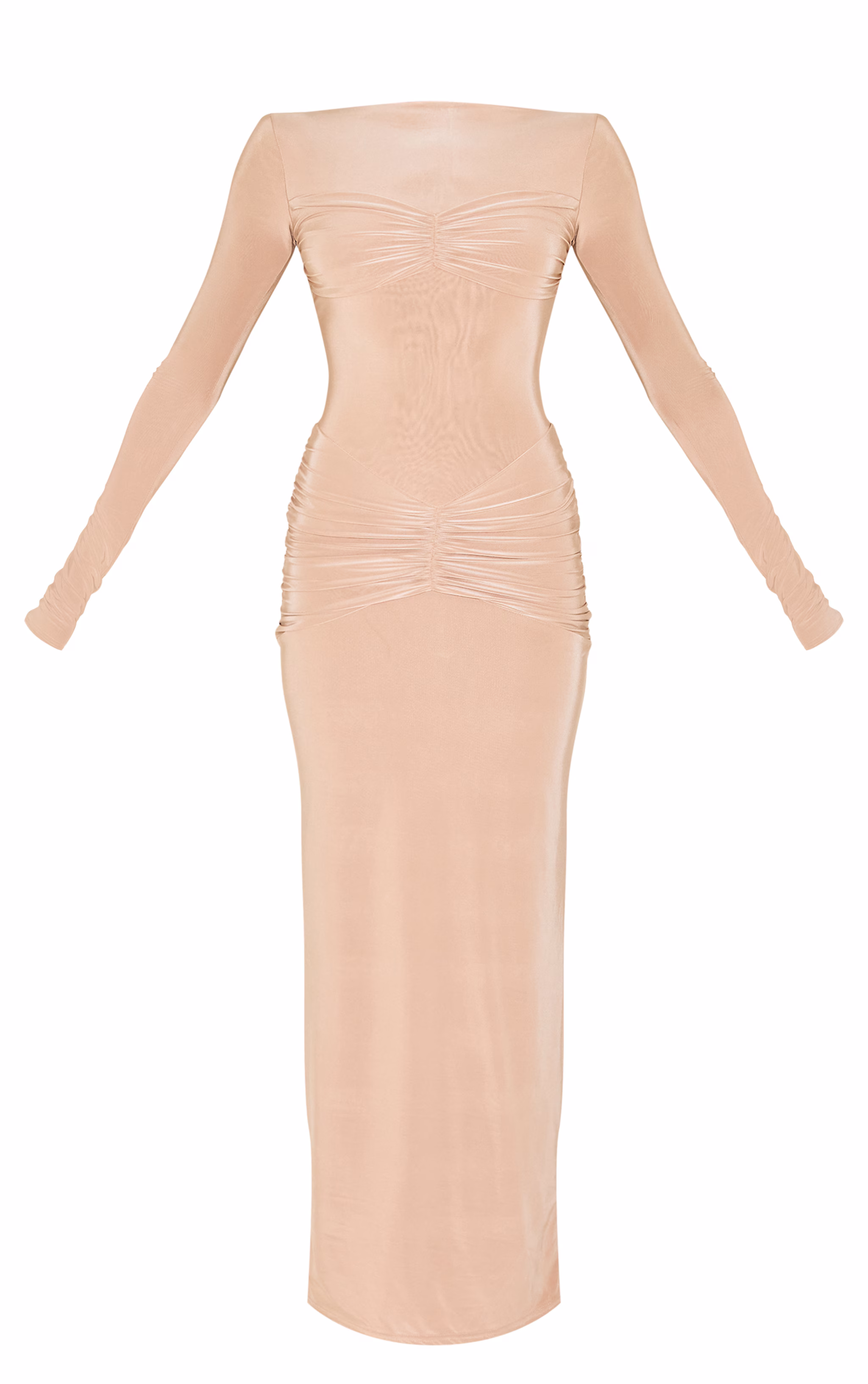 Beige Sinky Ruched Panel Detail Maxi Dress