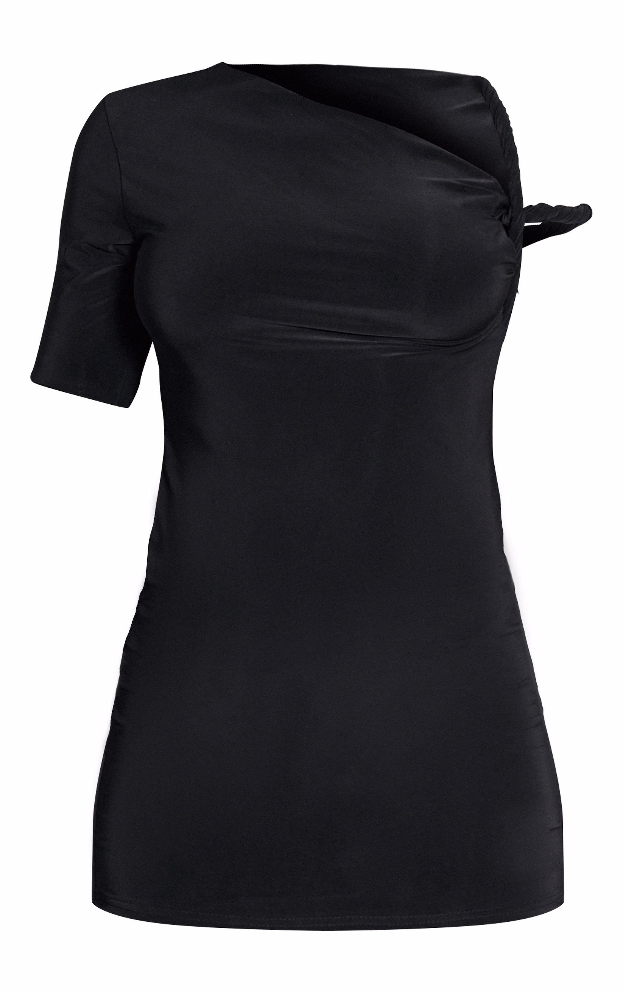 Black Slinky Twist Shoulder Bodycon Dress