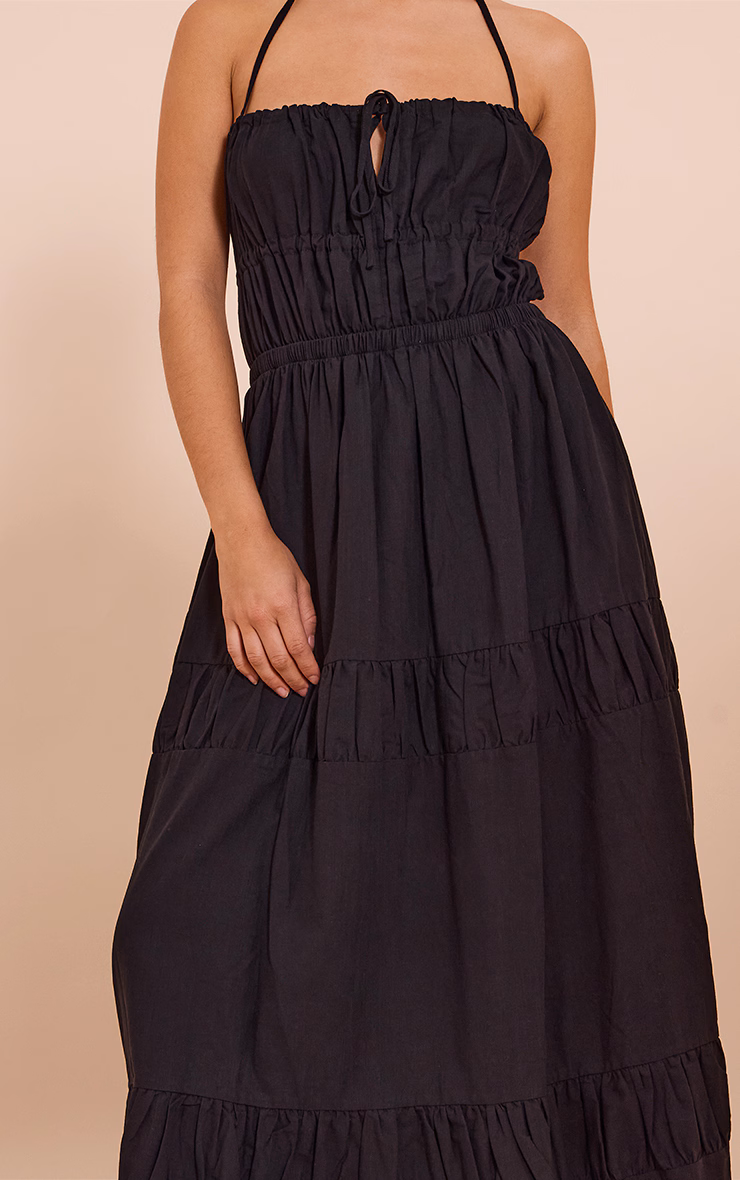 Black Ruched Backless Strappy Maxi Dress
