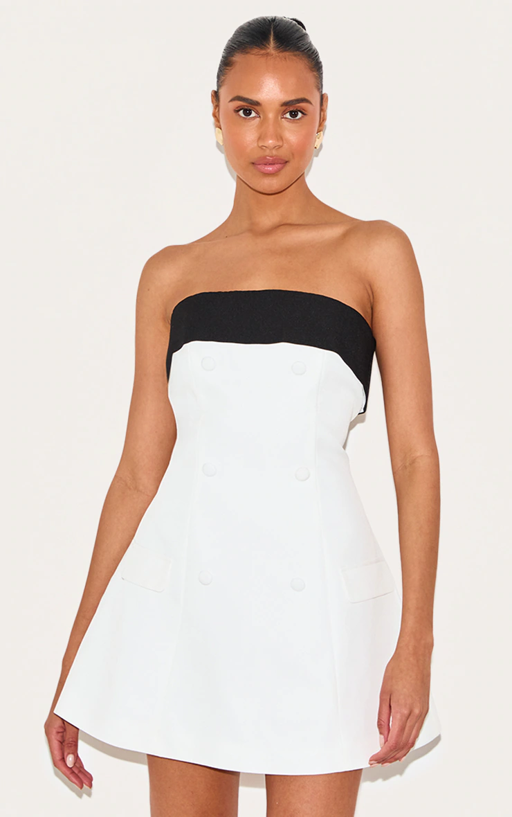 White Bandeau Contrast Detail Mini Dress