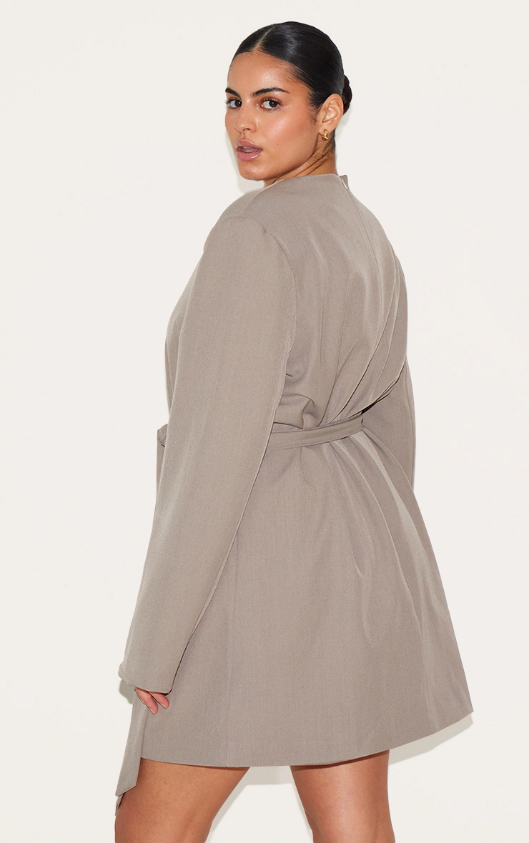Plus Grey Tailored Belt Detail Long Sleeve Shift Dress