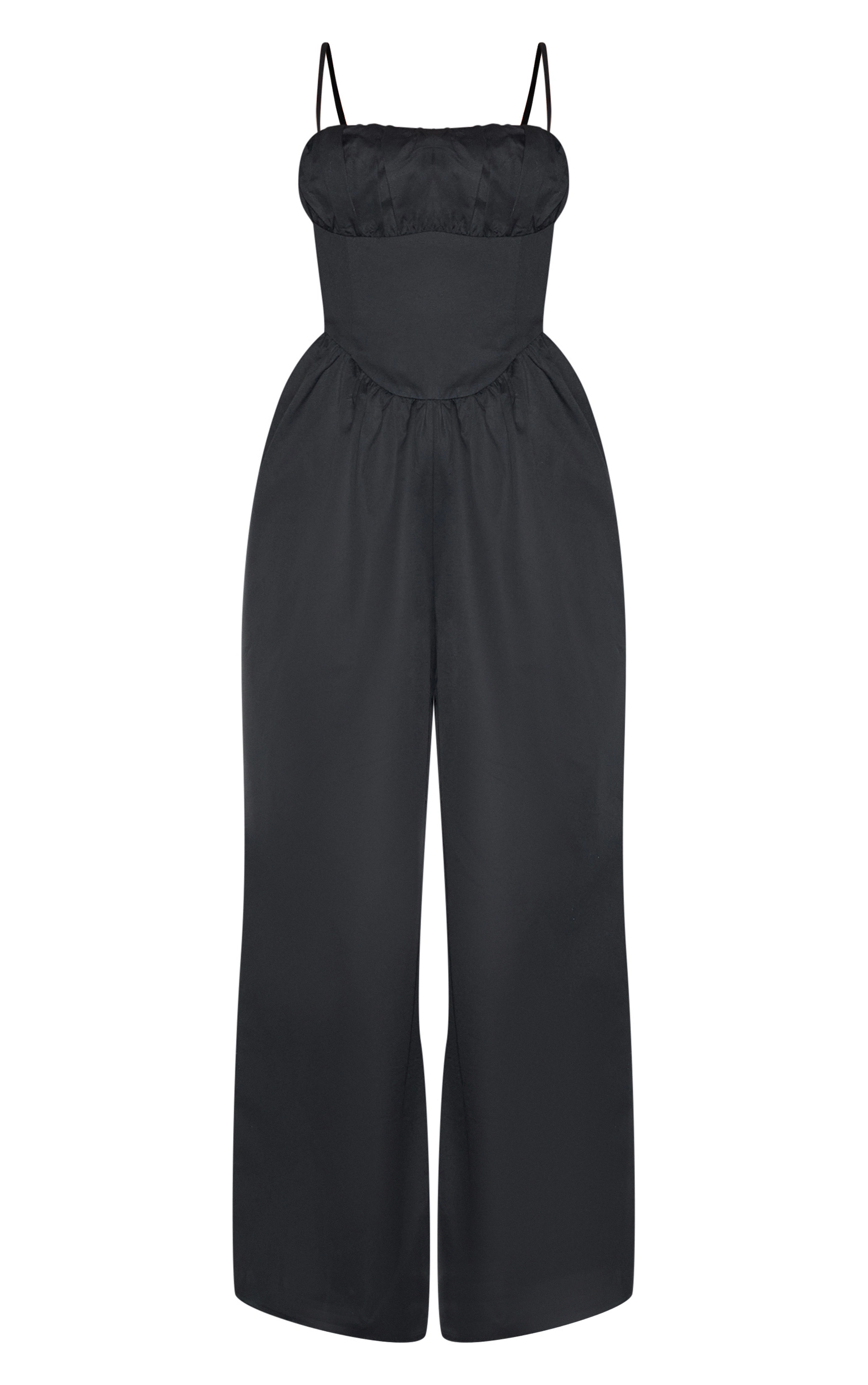 Plus Black Premium Ruched Corset Detail Wide Leg Jumpsuit