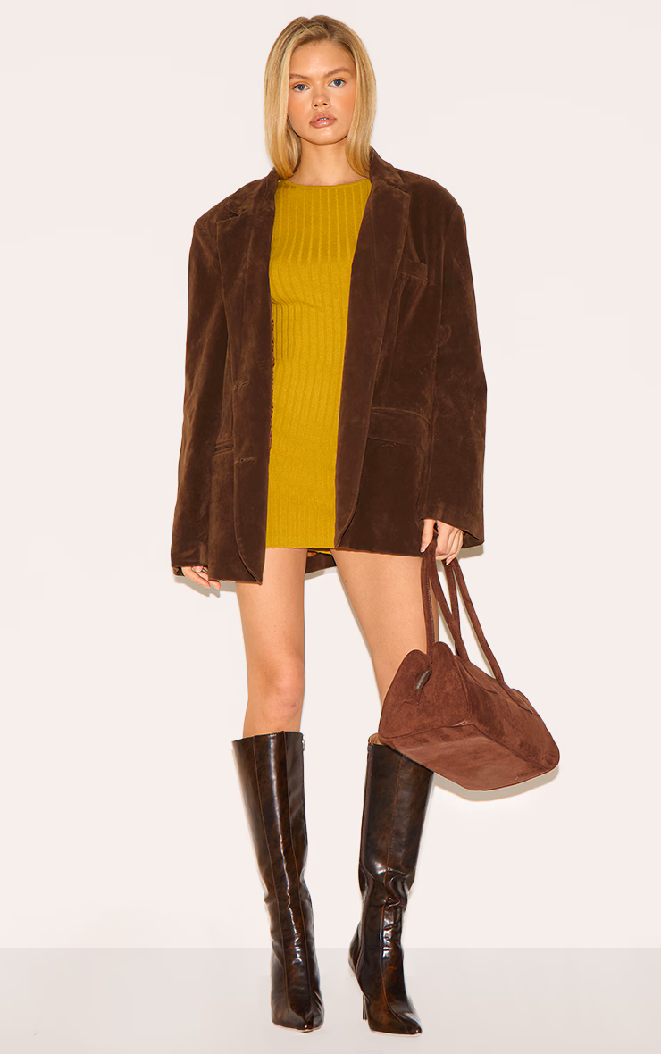 Olive Ribbed Knit Mini Dress