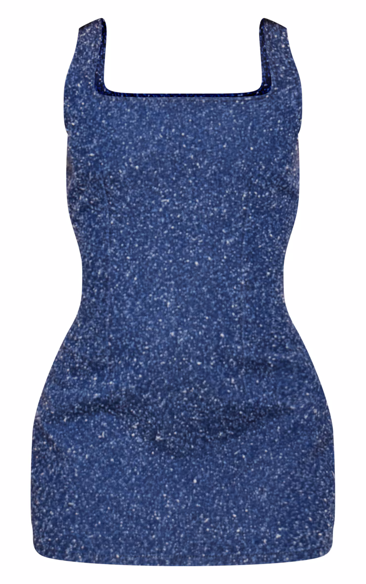 Indigo Bobble Denim Bodycon Micro Mini Dress