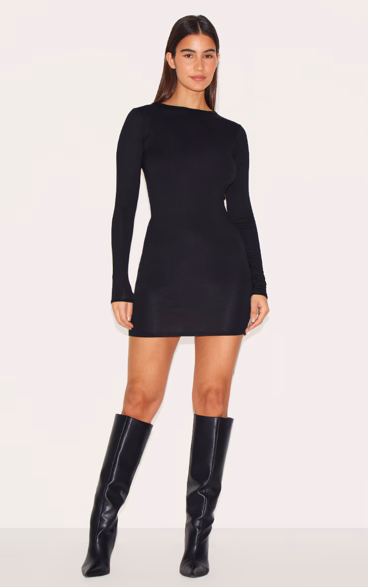 Basic Black Jersey Long Sleeve Bodycon Dress