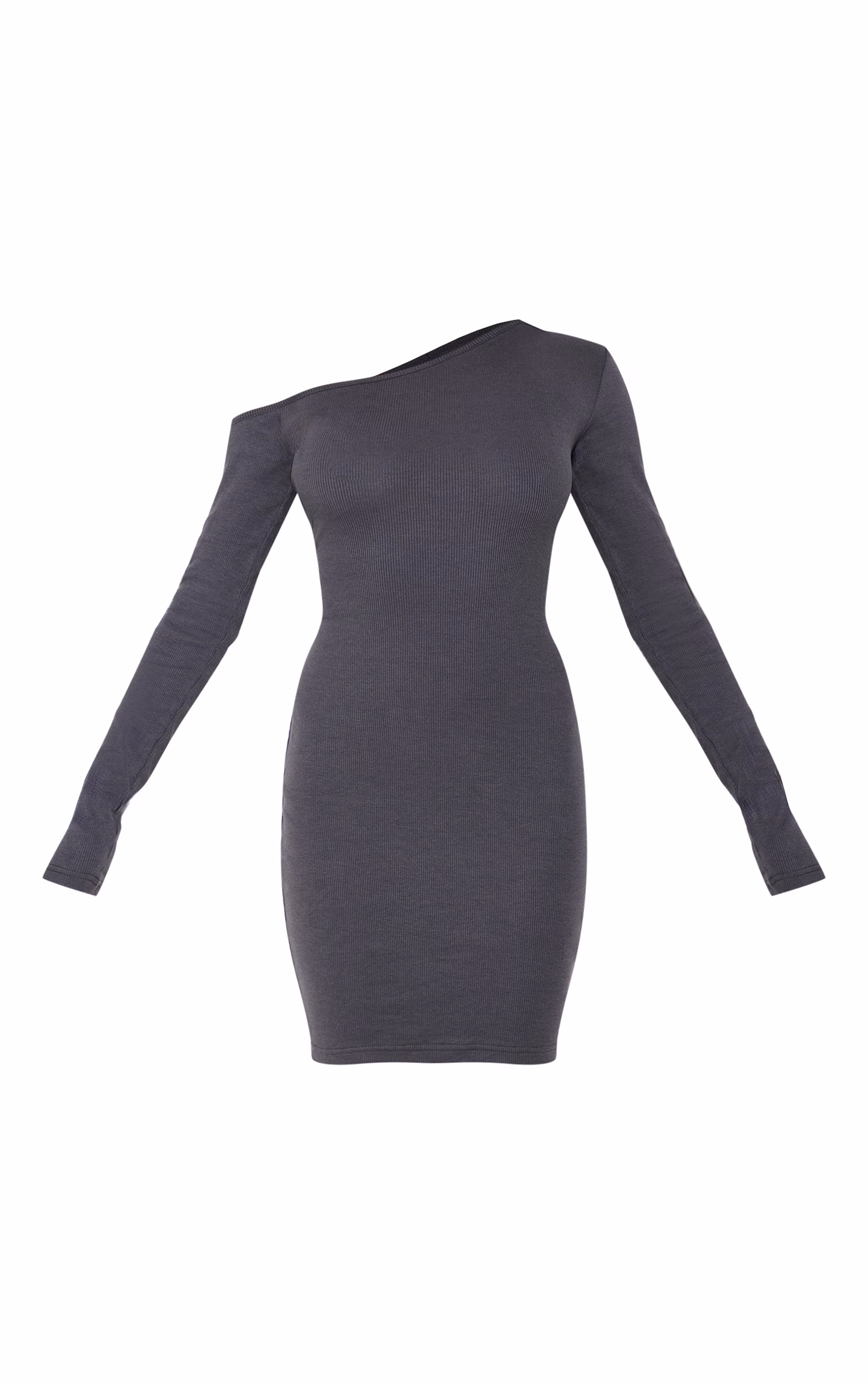 Charcoal Rib Asymmetric Mini Dress