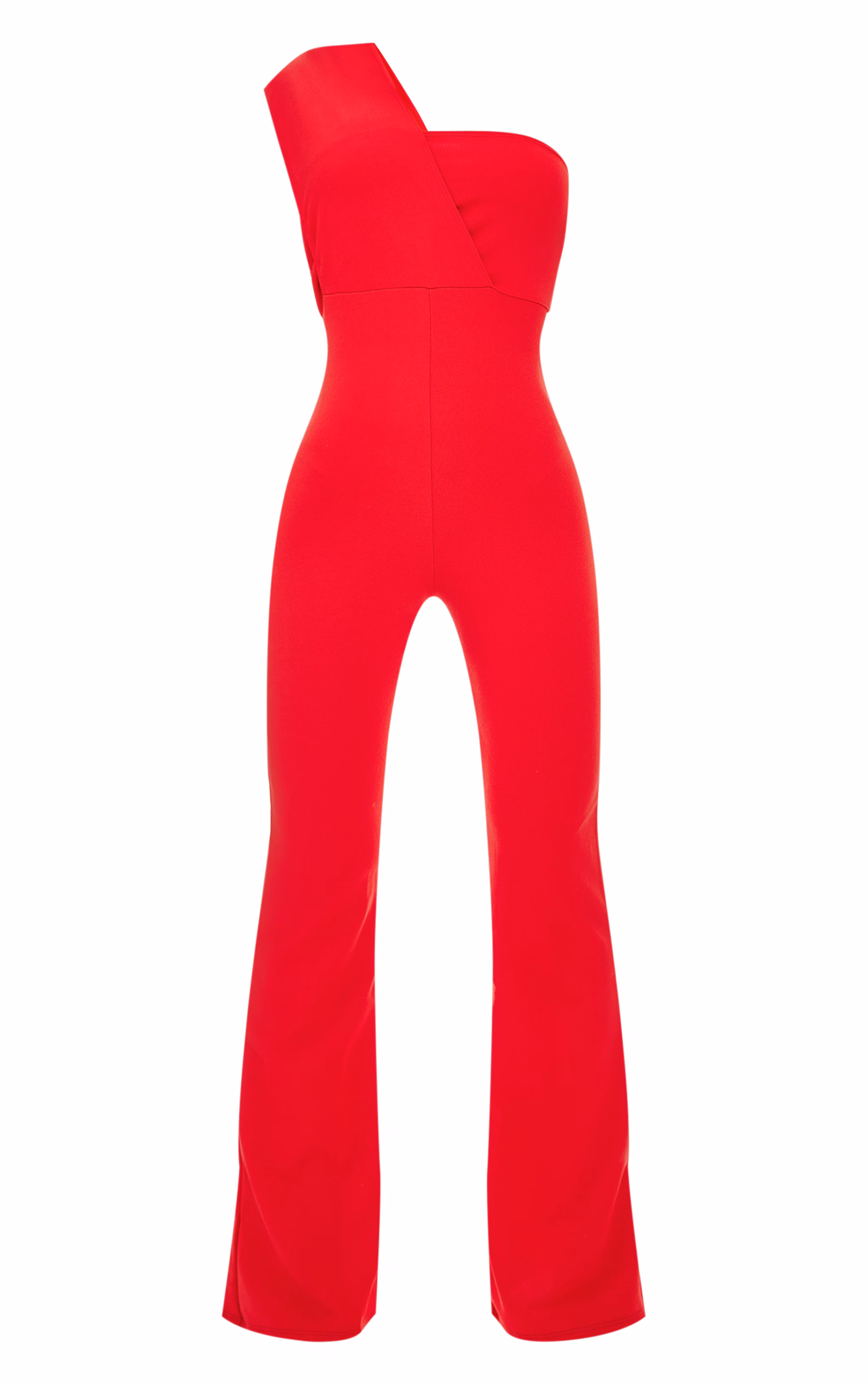 Red One Shoulder Drape Detailed Jumpsuit