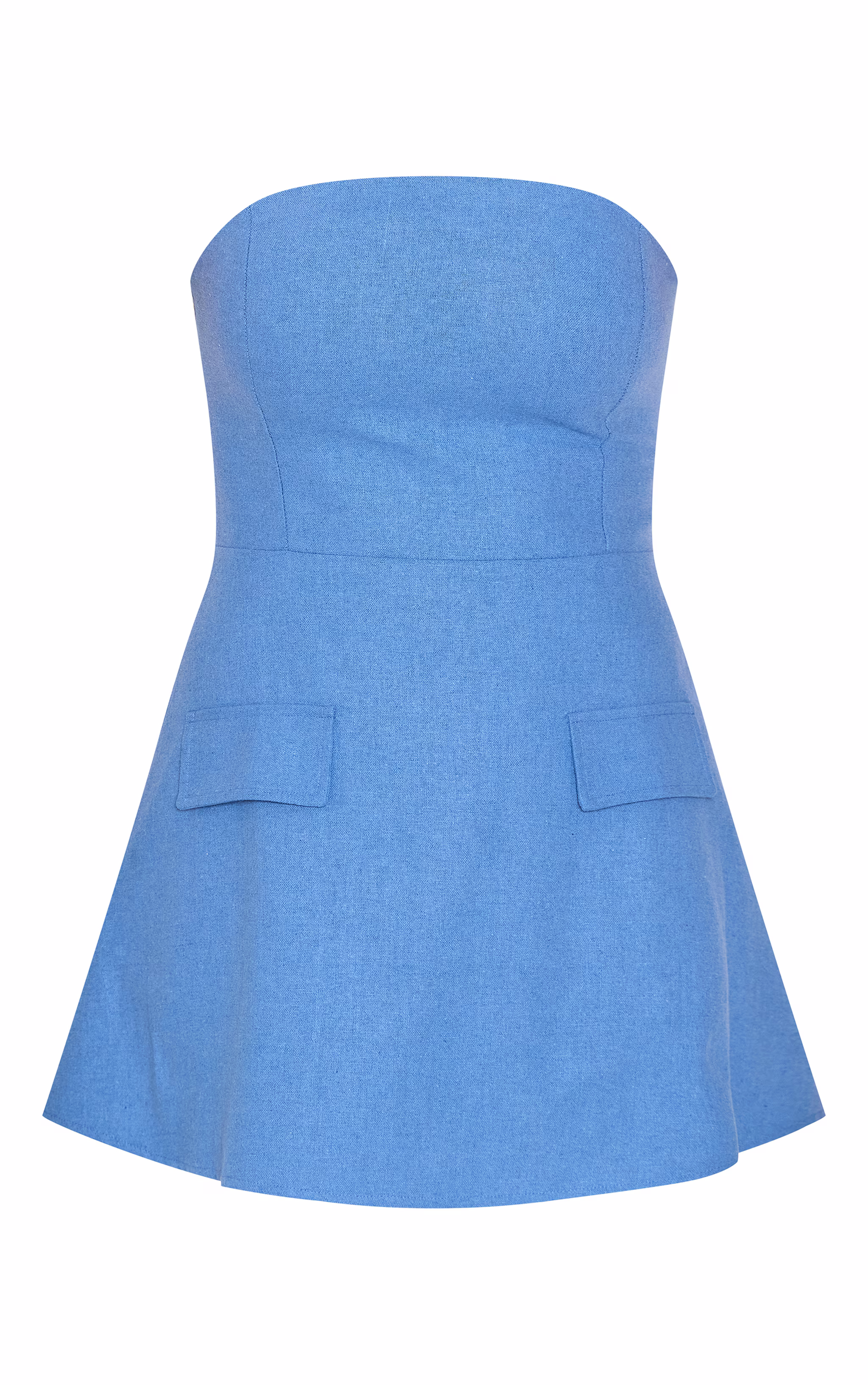 Blue Bandeau Linen Look Shift Dress