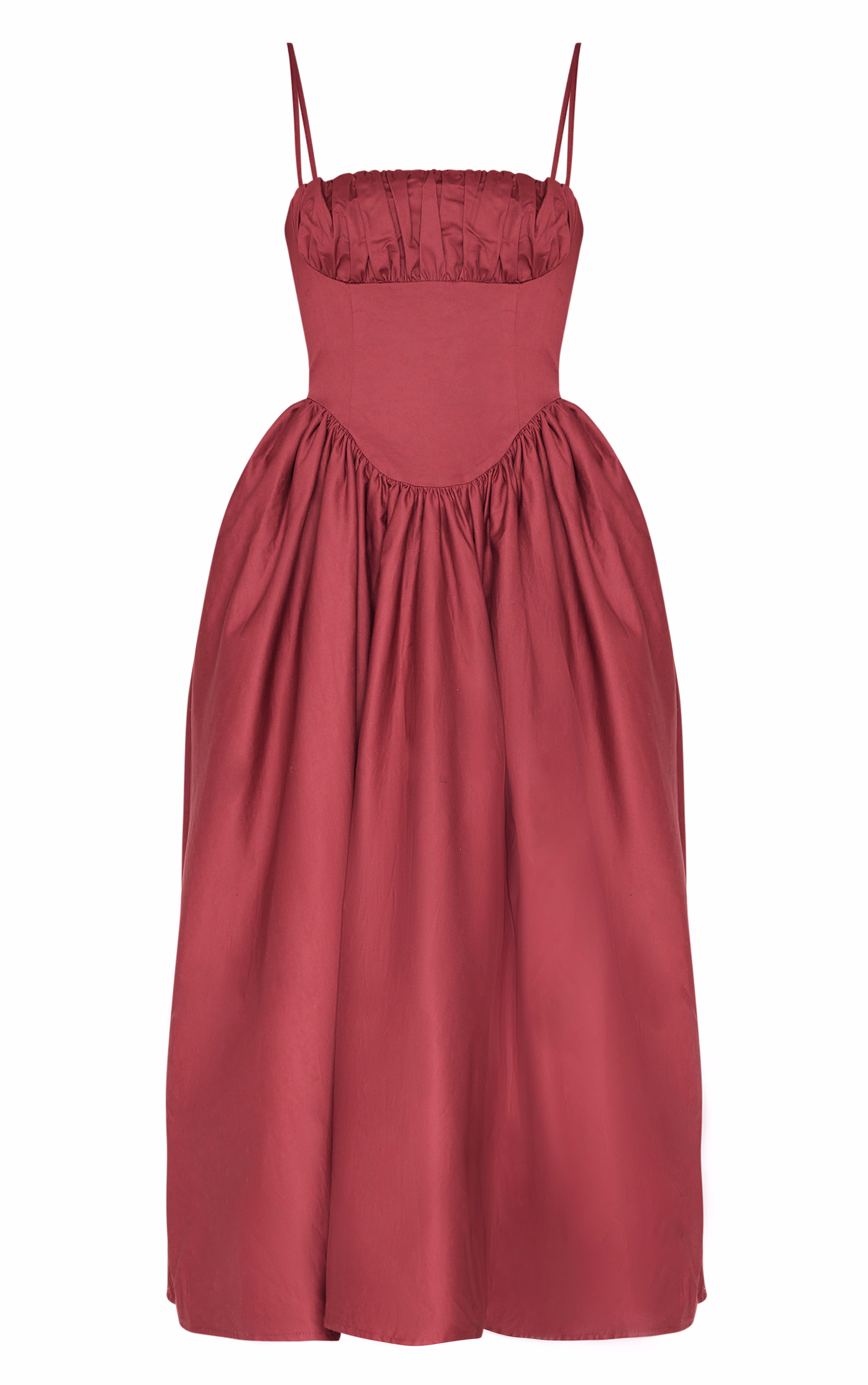 Burgundy Ruched Bust Corset Strappy Midaxi Dress