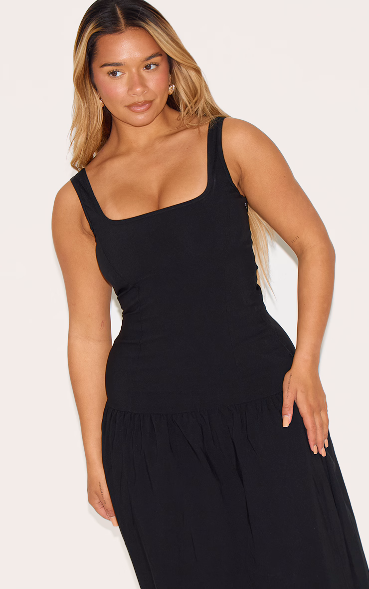 Shape Black Stretch Woven Square Neck Dropped Hem Maxi Shift Dress