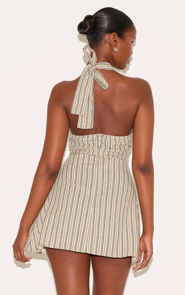 Stone Striped Halterneck Shift Dress