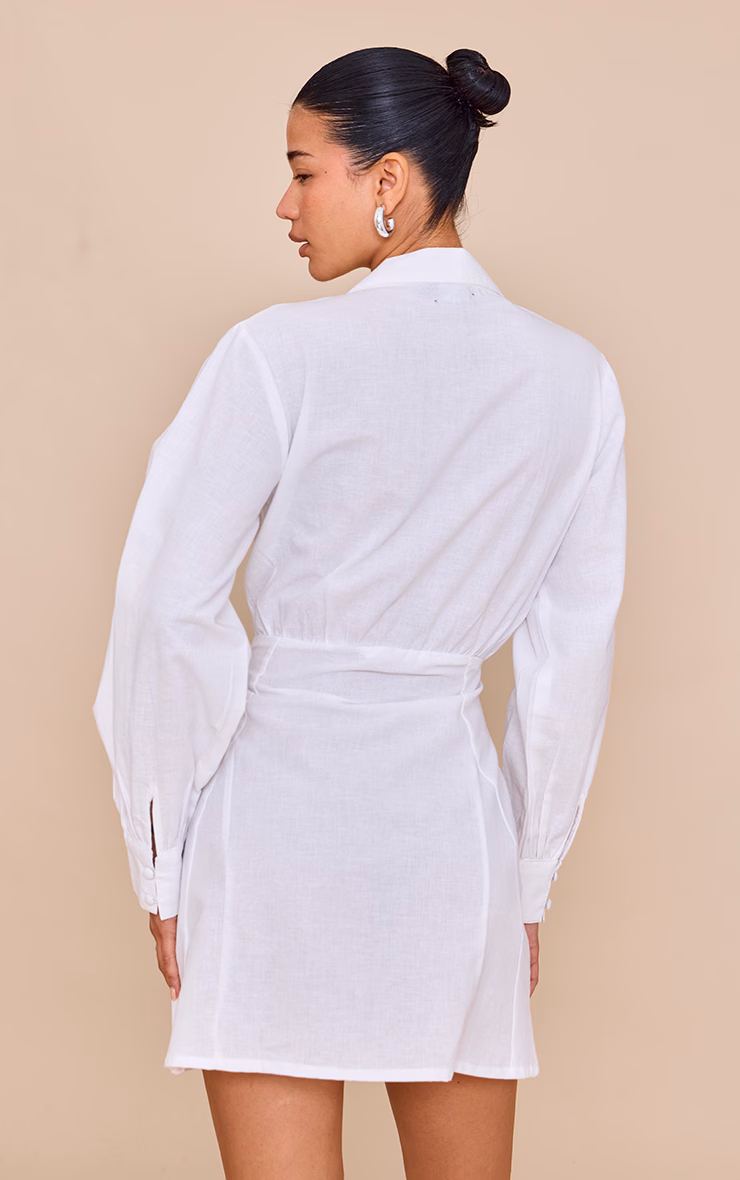 White Plunge Shirt Dress