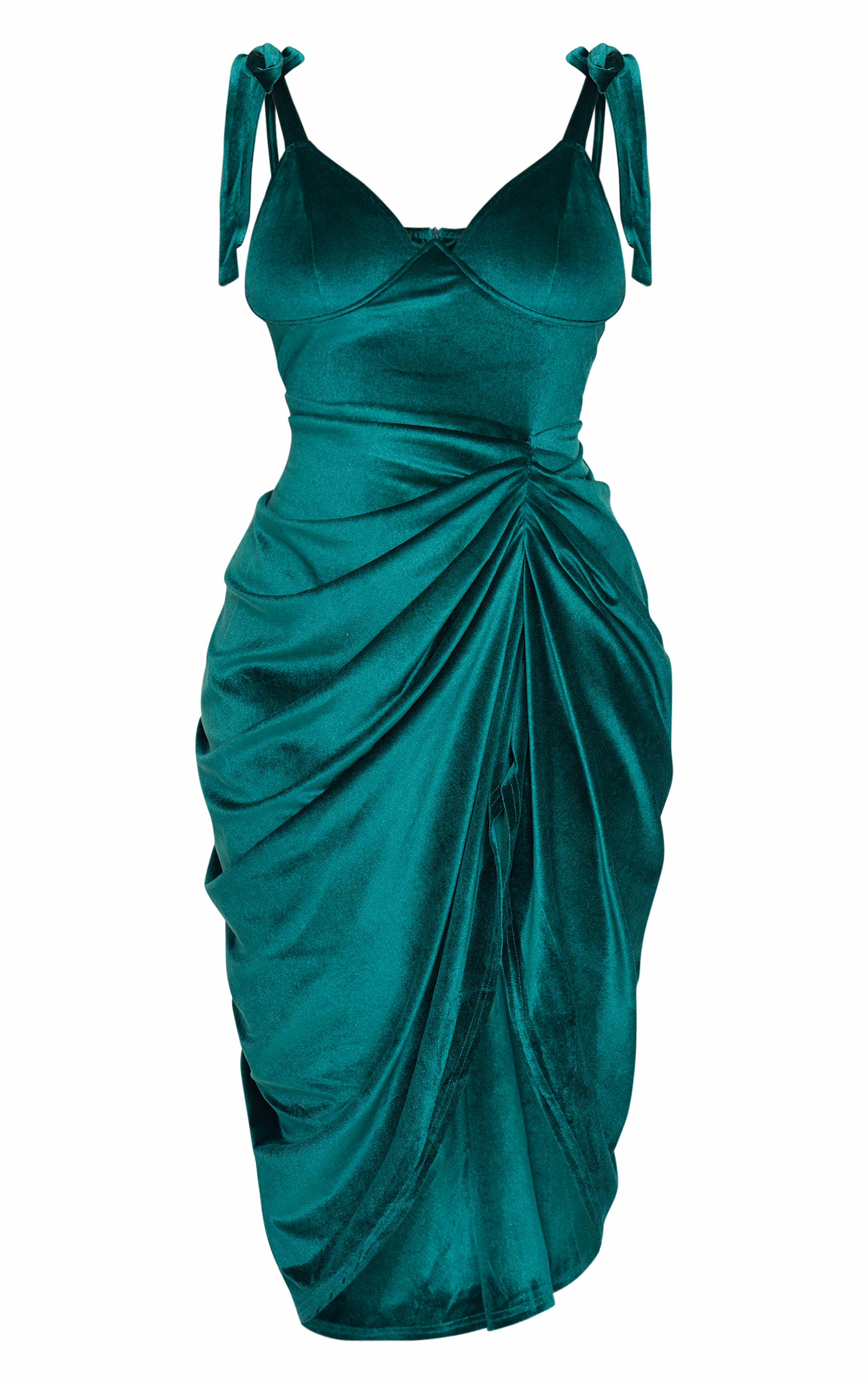 Plus Emerald Green Underwire Detail Velvet Draped Midi Dress