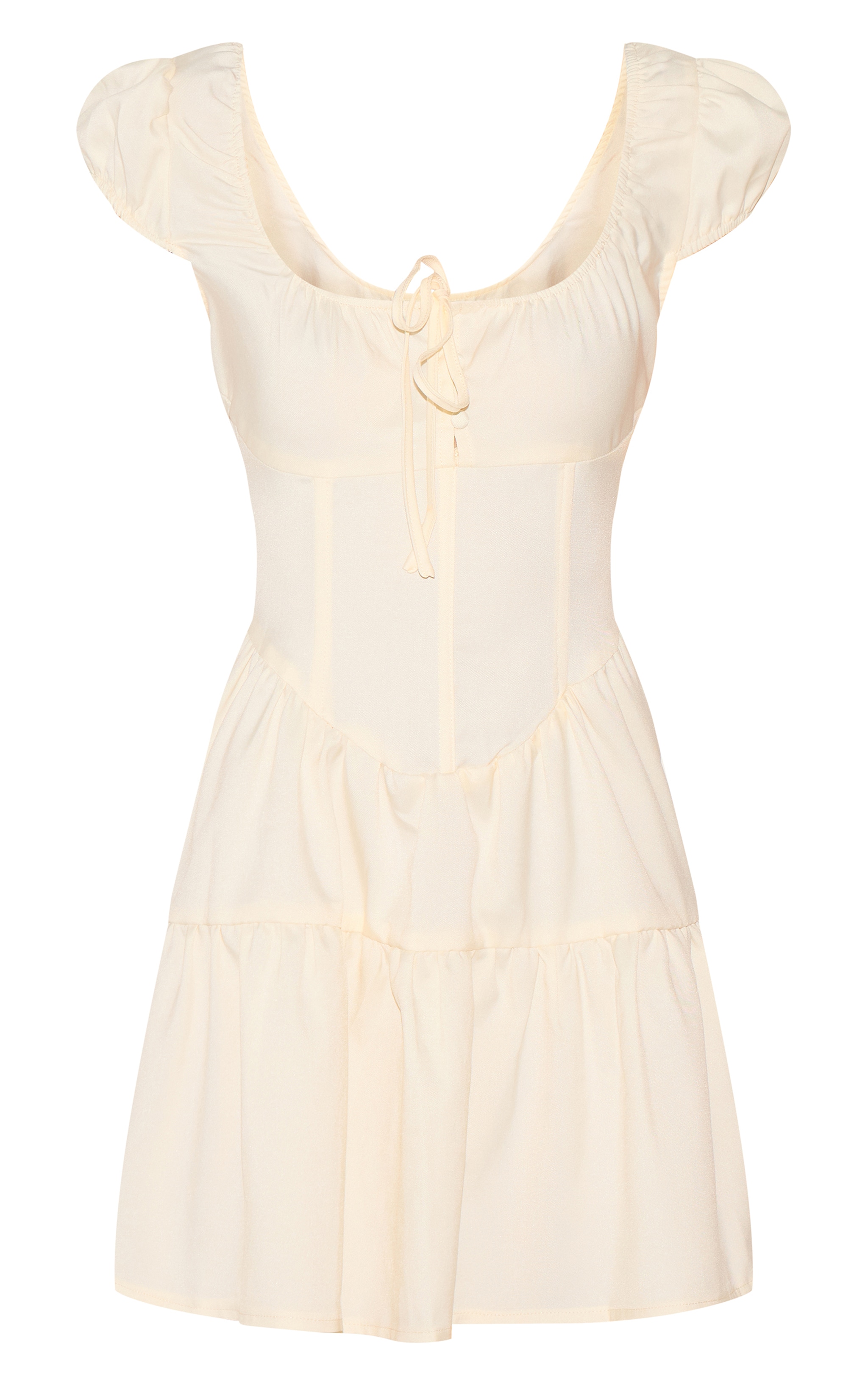 Natural Bardot Shirred Detail Shift Dress