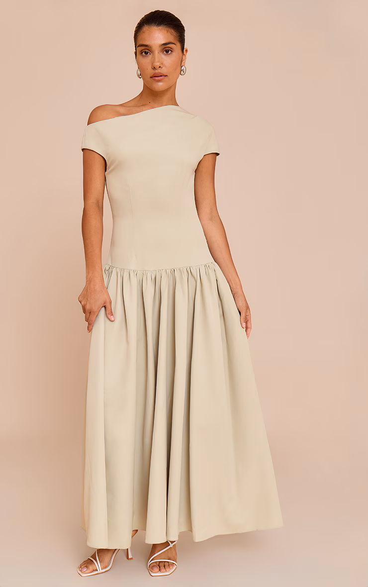 Petite Sage Tailored Asymmetrical Gathered Midaxi Dress