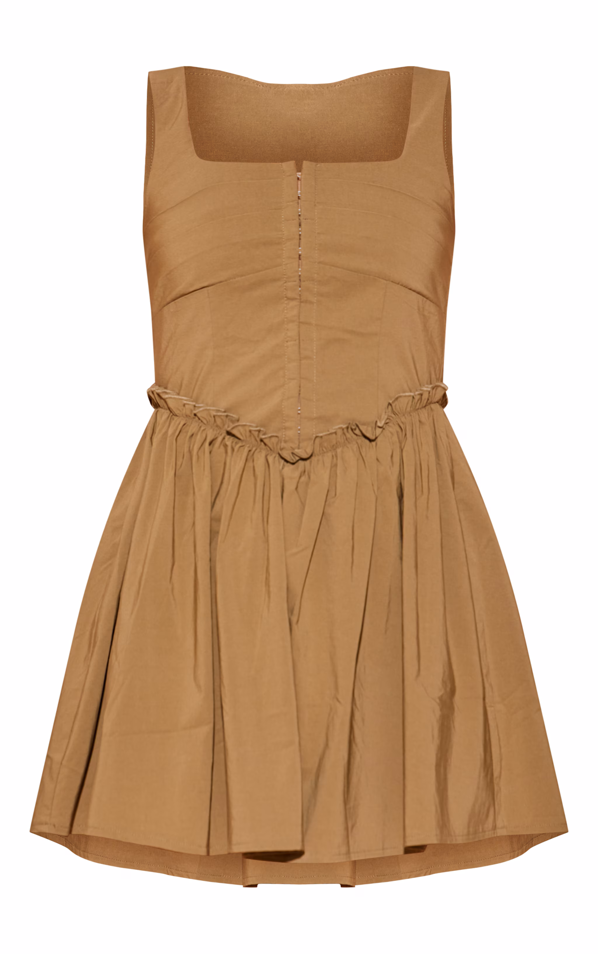 Khaki Hook And Eye Ruched Shift Dress