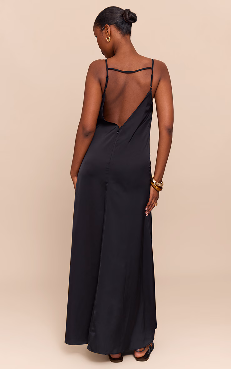 Black Satin Keyhole Cut Out Slip Dress