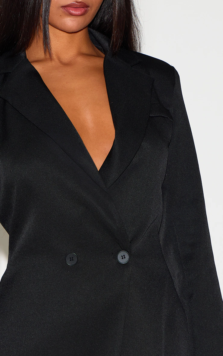 Black Woven Double Breasted Cinched Waist Blazer Dress