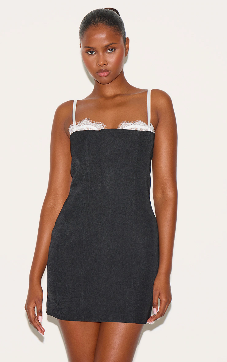 Black Lace Bust Detail Woven Bodycon Dress