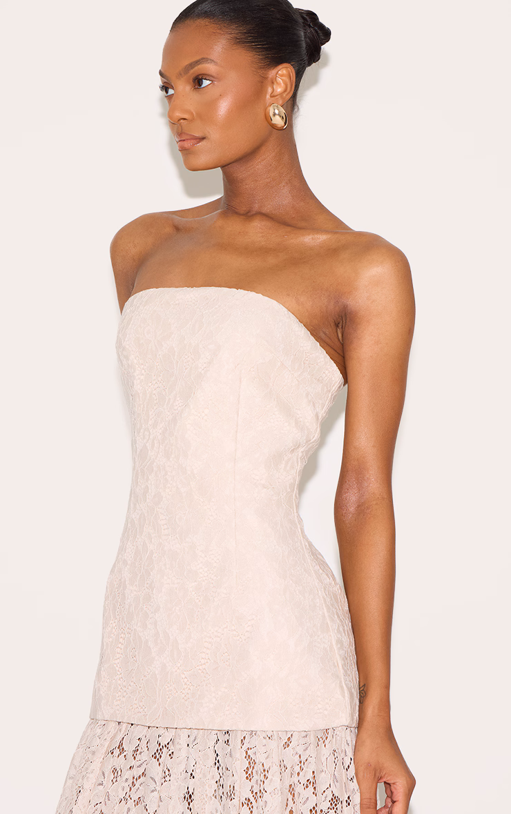 Cream Lace Sheer Skirt Panel Bandeau Midaxi Dress