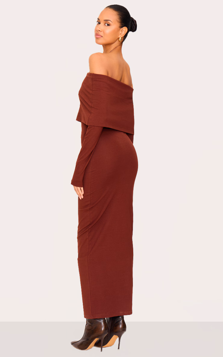 Chocolate Cotton Super Oversized Bardot Maxi Dress