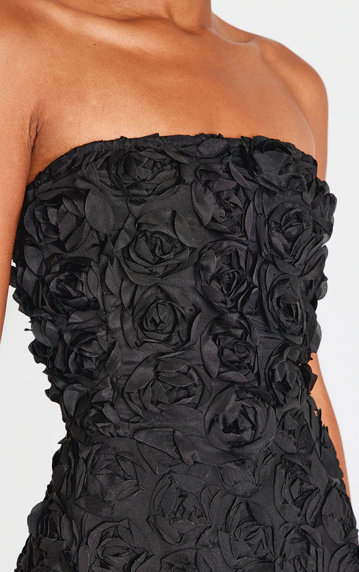 Black Floral Ruffle A-line Dress