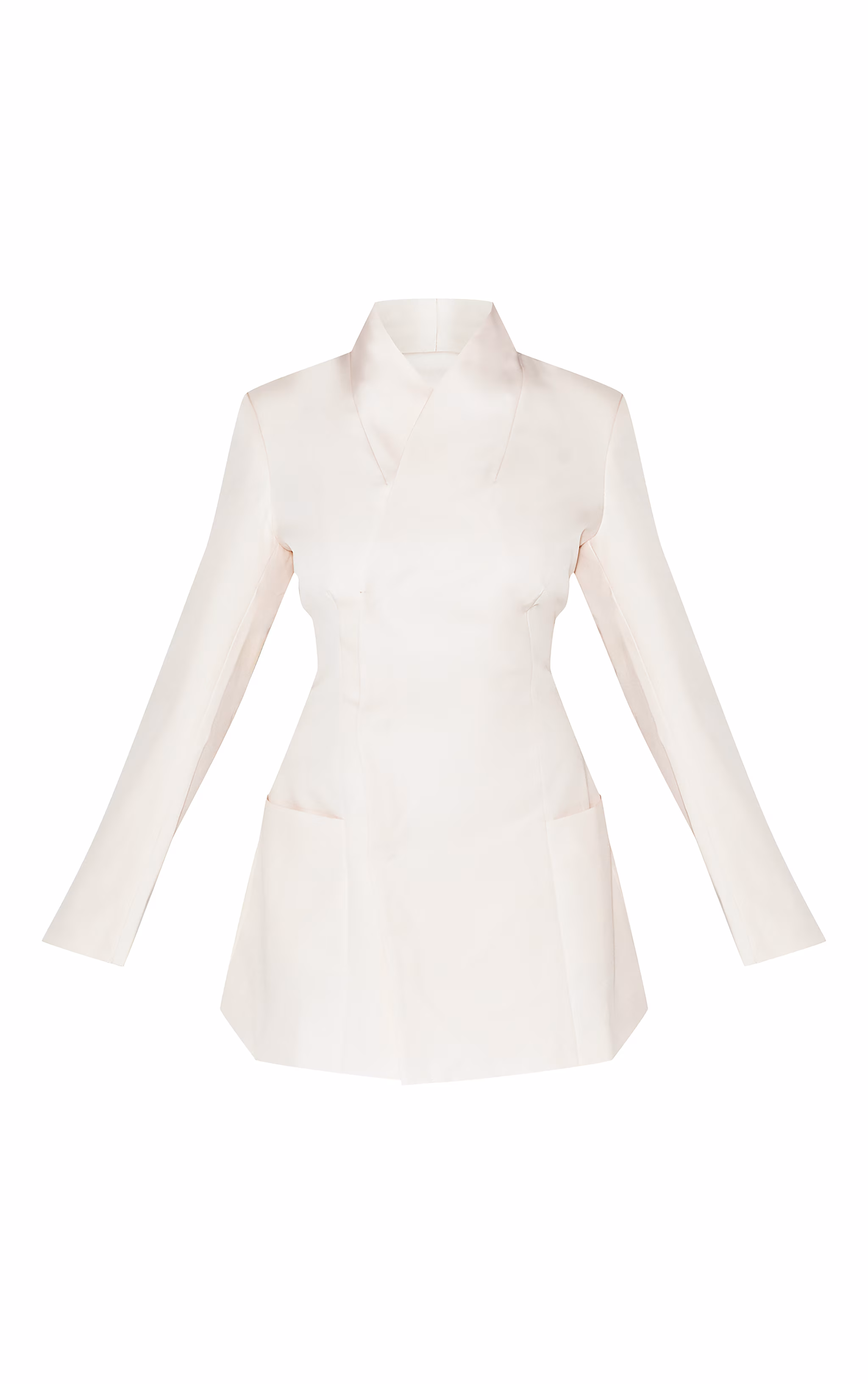 Cream Woven Collarless Blazer Dress