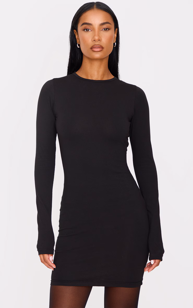 Black Cotton Tie Scoop Back Mini Dress