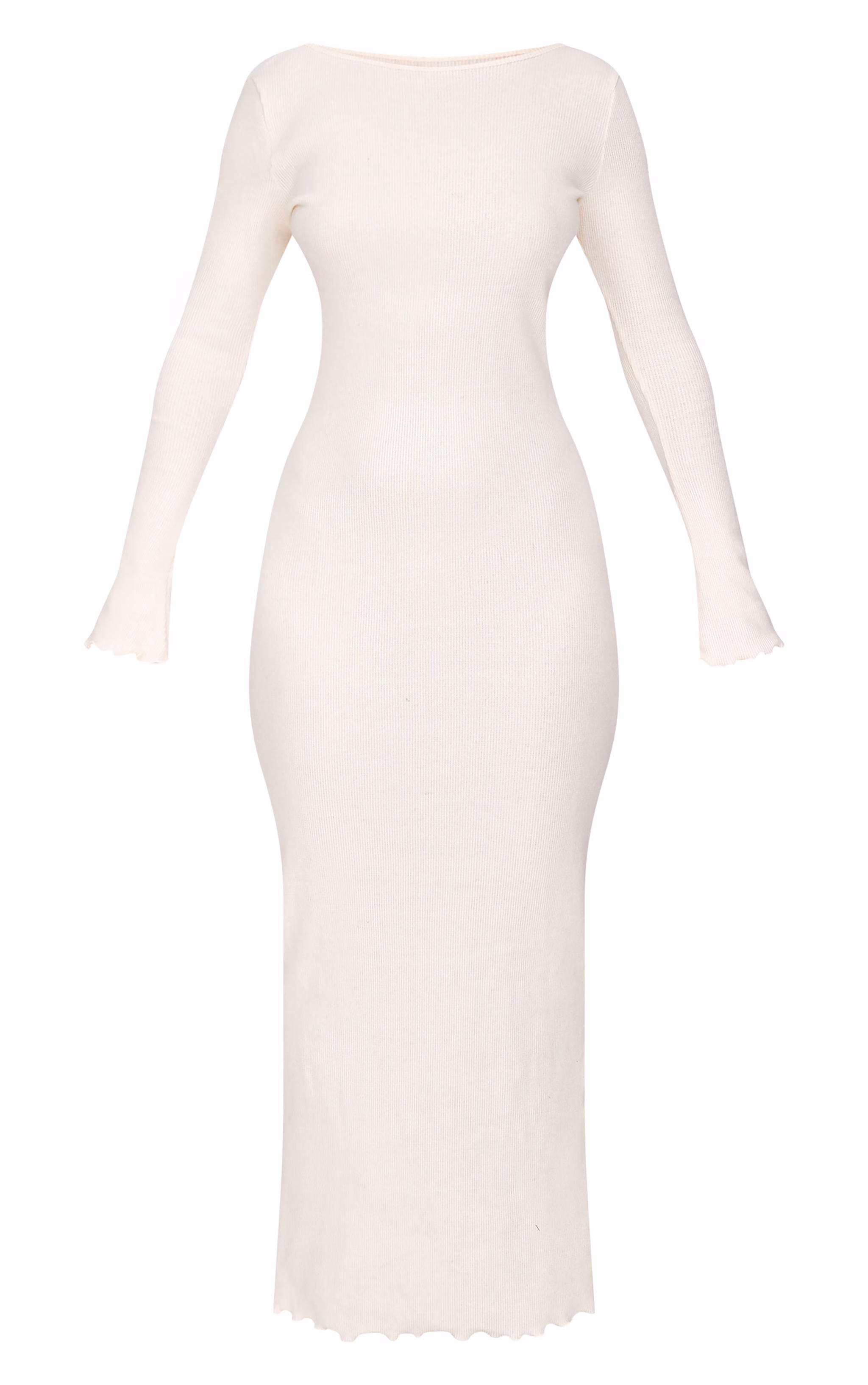 Petite Cream Ribbed Boat Neck Low Back Maxi Dress