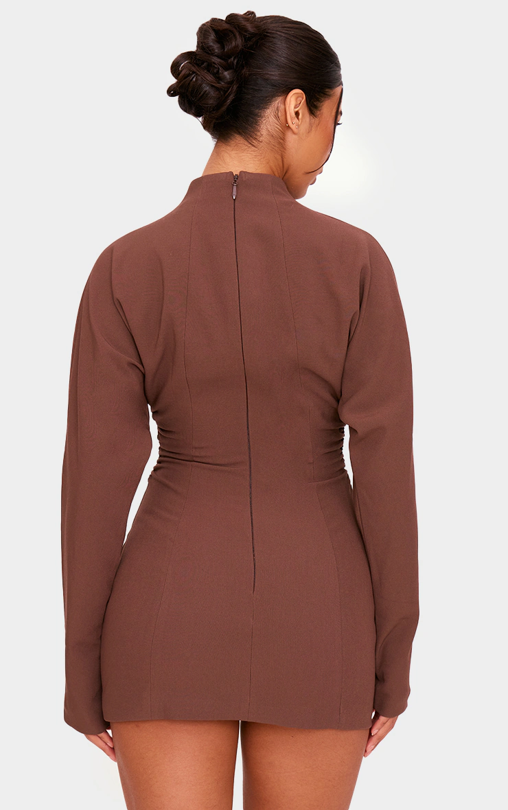 PLT Label Chocolate Batwing Sleeved Pleated Bodycon Dress